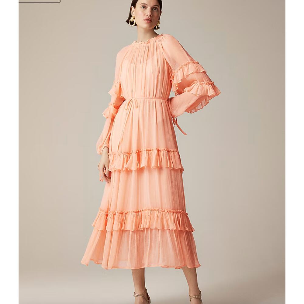 J Crew Flawed Collection Tiered Ruffle Dress In Chiffon Glowy Peach Boho CI873
